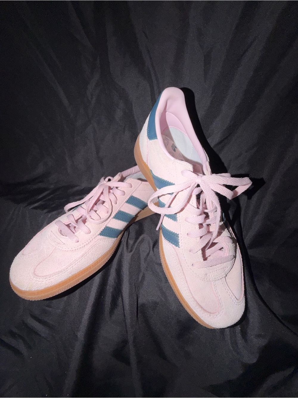 Women's Adidas Pink Suede Casual Sneakers with Blue Stripes